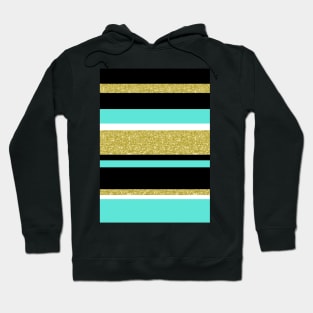 Gold turquoise black  stripes pattern Hoodie